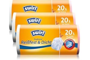 ‎SWIRL Swirl Reißfest & Dicht Zugband Müllbeutel, Multipack 3x 20l/20Beutel
