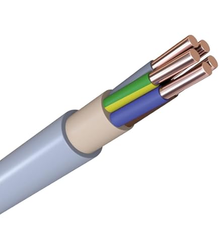 NYM-J 5x2,5mm² Kabel 5m Mantelleitung | Feuchtraumkabel nach DIN VDE 0250-204 | Elektrokabel 5-Adrig Kupfer Stromkabel für Elektroinstallation in Hellgrau | Länge am Stück Deutsche Markenhersteller