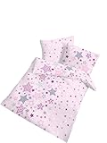 Renforce Baby Bettwäsche Sterne Stars rosa lila grau – Größe 40×60 + 100 x 135 cm – hergestellt in Deutschland - 2