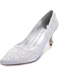 Qingchunhuangtang@ La luz de la punta de la Boquilla wedding shoes grandes astilleros Tacones parte de satén de seda con zapatos de moda Zapatos Zapatos Dama ,37, blanco