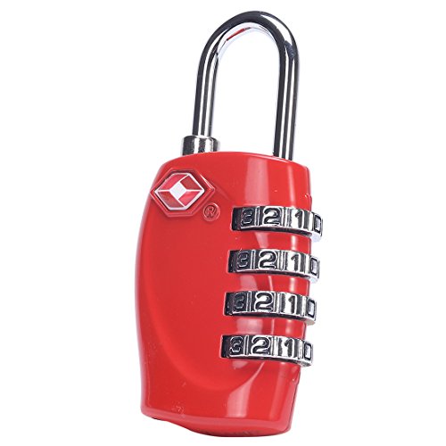 F-Travel 4 Digital Combination Padlock TSA Approved Luggage Locks Number Code Lock for Travel Suitcases Luggage Bag School Gym Lockers Filing Cabinets Toolbox Case Door 1 Pack(Red)