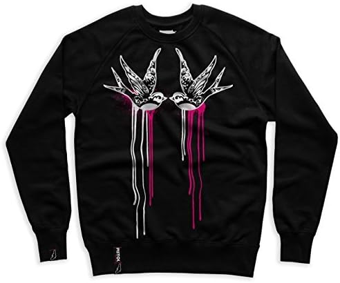 Pistol Boutique Mens Black "TATTOO SWALLOW BIRDS" Raglan Sweatshirt / Jumper (LARGE)