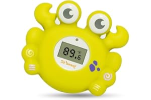 Doli Yearning Crab Bath and Room Thermometer with LED Alarm, providing Accurate and Reliable Temperatures Reading. Adorable Bathtub Toy Makes Your Baby Loves Bath Time