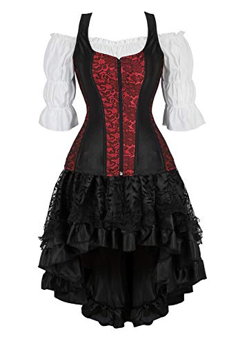 Rosfajiama Disfraces Medievales Mujer Falda Corset Sexy Steampunk Mujer Marron Disfraz Pirata Mujer Corsé Talla Grande S