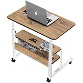 Y&uuml;kseklik Ayarlı Ve &Ccedil;ift Raflı Laptop Sehpası Ve &Ccedil;alışma Masası - &Ccedil;am Beyaz (Tekerli) 70x40