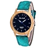 Damen Herren Armbanduhr, einfache Uhr mit Zifferblattgehäuse aus Holz und helle Farbschlaufe für Unisex(Grün)