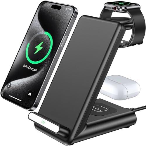 Stazione di ricarica wireless, supporto di ricarica wireless 3 in 1 realizzato per Apple Watch Ultra 9 8 7 6 SE 5 4 3, caricabatterie wireless veloce realizzato per iPhone 15/Plus/Pro