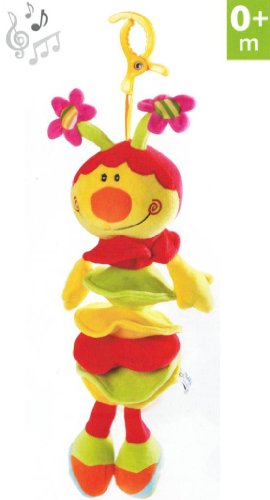 Musical Hanging Animal Toy with Pull Cord -- For Pram, Strollers, Cots, Cribs, Car Seats, Booster Seats -- Design: LADYBUG