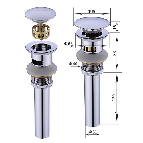 Badaccessoires von BONADE – Verchromtes Messing Ablaufgarnitur mit Überlauf Ablaufventil POP UP Ventil für Waschtisch / Waschbecken - 3
