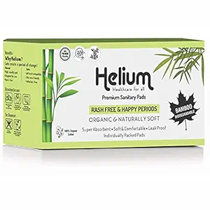 Helium Biodegradable Bamboo Premium Sanitary Pads - (Pack Of 25 Pads - XL,290mm),Pure Cottene,100% Rash-Free,Full-Day&Full-Night,High Absorbent,Chlorine Free,Fragrance Free.