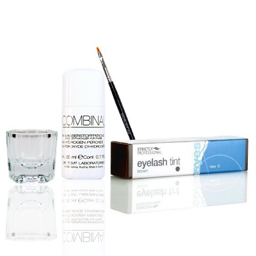 Strictly Professional Eyelash & Eyebrow Tint Brown 15ml FULL KIT, Combinal 20ml 5% Developer, Hive Brush and Glass Dappen Dish