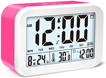 Alarm Clock, VOCC LED Light Alarm Clock Battery Powered Smart Talking Alarm Clock with 3 Alarm Modes, 7 Sounds, Smart Luminescence &amp; Snooze Function &amp; Date Display &amp; Temperature &amp; Weekdays for Adults (Red)