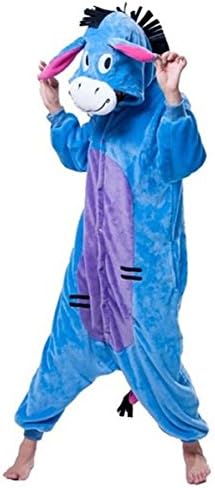 New Women's Adult Pajamas Ladies Unisex Fleece Animal Onesies Kigurumi Novelty Pyjamas Nightwear Costumes Halloween(Donkey,Medium)
