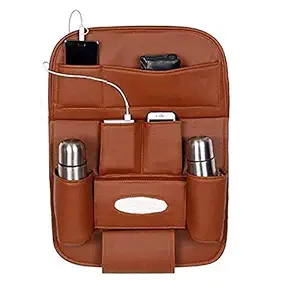 Allure Auto 3D Car Auto Seat Back Multi Pocket Storage Bag Organizer Holder Hanger Accessory with Car Meal Tray (TAN) for Renault Duster
