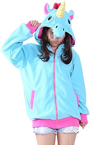 Jyouhin Ladies Hoodies Unicorn Plush Hoodie Girls Pink Plain Zip Hoodie Unicorn Party Costume Jacket Pajamas Cosplay (Blue, S)