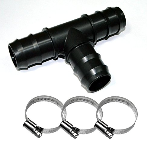 T-Stück Tülle Verbinder Fitting für Ø32 mm Schlauch (T-Stück Ø32mm + 3 V2A Schlauchschellen)