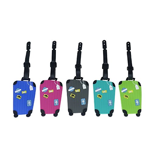 Etichette per bagagli Goocor - Portabiglietti per il Biglietto da visita - Borsa per il viaggio ID - Borsa a valigia da viaggio in silicone colorato Labe (Pacchetto di 5)