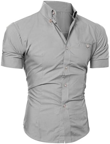 Bestop Mens Fashion Luxury Business Stylish Slim Fit Short Sleeve Casual Shirt Tops (M, Gray)