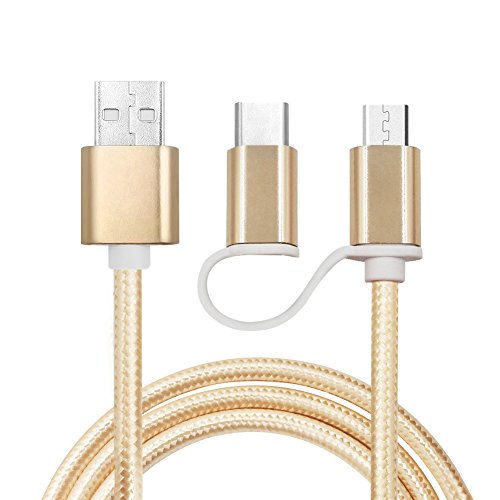 2 in 1 Ladekabel, 1.2m kabel Nylon umflochtenes Micro auf Type C USB Ladegerät für Samsung S5 S6 S7 Und the new MacBook, ChromeBook Pixel, Nexus 5X, Nexus 6P, Nokia N1 Tablet, OnePlus 2 und andere USB-C-Geräte(Gold)