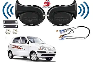 SHOP4U Square Shape Car Windtone Horn with Wire for Hyundai Santro Xing (Set of 2 Horn with Wire, Black)