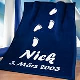 Herding 115052014 Babydecke mit Namen und Datum Unicade 75 x 100 cm Geschenk zur Geburt oder Taufe