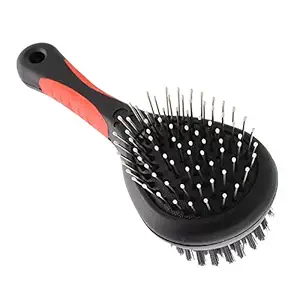 W9 Double Sided Bristle Pin Dog Grooming Brush - Medium - 8 inch (Black Orange)