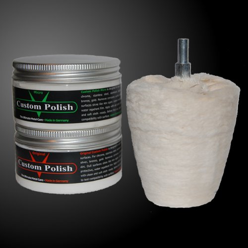 Custom Polish - Kit abrillantador para cromo, aluminio, acero inoxidable (incluye producto abrillantador de 240 g y accesorio de pulido con forma esférica)
