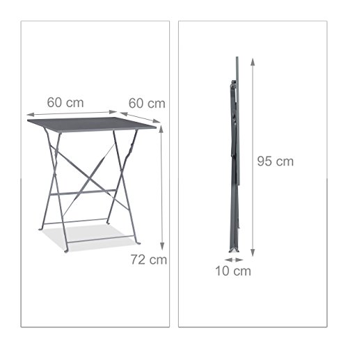 Relaxdays Bistrotisch mit 2 Stühlen, Klappbar, Eckig 60×60 cm, Metall, Outdoor, Garten Bistroset 3 Teilig, Wetterfest, Grau - 2