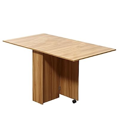 Homcom Table de cuisine salon pliable mobile sur roulettes 140L x 80l x 74H cm 2 étagères intégrées coloris chêne 13
