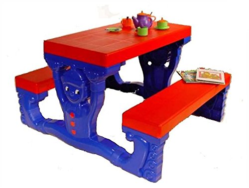 Children's Kids Fun Outdoor Indoor Clown Plastic Picnic Table & Benches Bench (Blue Legs, Red Top with Red Seat) Children's Kids Fun Outdoor Indoor Clown Plastic Picnic Table & Benches Bench (Blue Legs, Red Top with Red Seat)