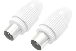Hama Prises Antenne TV Garantie 10ans (2 Fiches d’antenne TV coaxiale, Fiche Coaxiales Mâle + Fiche Coaxiale Femelle, Diam 5-7mm, 2 pièces) Blanc