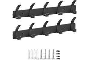 AIVORO Appendiabiti da Parete,2 Pezzi Ganci Appendiabiti Attaccapanni da Muro in Metallo,Cappotto Asciugamano Gancio Rack Wall Mount Gancio per Cappelli,Giacche,Sciarpe,5 Ganci (Nero Opaco)