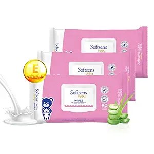 Softsens Baby Skin Care Wipes with Aloe Vera & Moisturising Lotion, 80 Pcs x 3 Pack