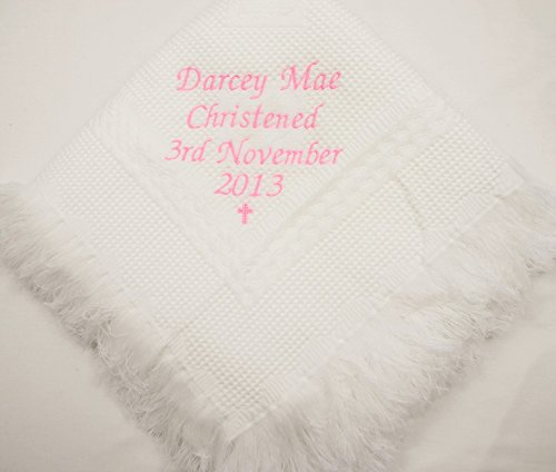 Personalised baby christening / baptism / naming day shawl available in white or cream (white)