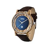 Zeitholz Herren-Holzuhr Eibenstock/braunes Lederarmband/Zebraholz-Gehäuse/nachhaltig / handgefertigt