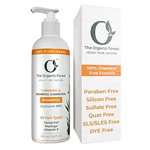 Organic Forest - Turmeric, Moringa & Bamboo Charcoal Shampoo - 100% Chemical Free (Sulphate, SLS, Sulfate, Paraben) - Detox & Repair - Natural Mild Shampoo - Shampoo for Men and Women - 200 ML