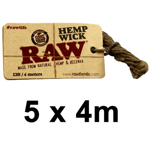 5x 4 Meter RAW Hemp Wick Hanfdocht mit Bienenwachs zum gesünderen Anzünden von Bongs Joints usw