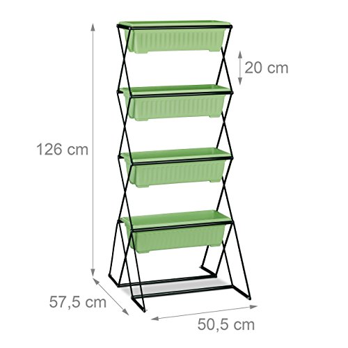 Relaxdays Vertikalbeet mit 4 Blumenkästen, Stahl, Indoor, Outdoor Nutzung, faltbares Hochbeet, Kräuterturm, schwarz - 2
