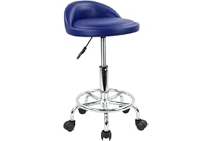 KKTONER Rollhocker Bürostuhl Drehstuhl, höhenverstellbarer, Drehhocker mit niedriger Rückenlehne und Fußstütze, aus PU Leder Blau