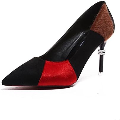 WYWQ Tassel Shallow Mouth Waterproof Platform Women'S Fine High Heels Suede Single Shoes Pointed Toe 2018 Spring New Splice Multicolor , red , 37