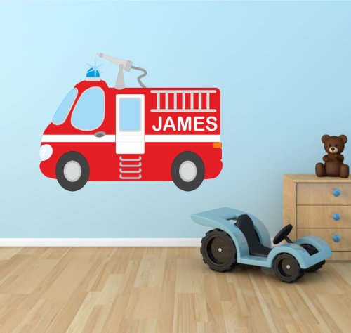 Personalised Fire Engine Kids Wall Art Sticker 60cm (w) x 45cm (h), KR27
