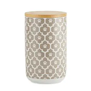 Bone Dry Lattice Pet Collection Ceramic, Treat Canister, 4x6.5, Stone,5510