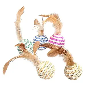 RvPaws Sisal Ball Cat Toys Interactive Kitten Training Balls Bite Resistant Cat Toys Interactive Cat Toy Ball Scratch Ball Cat Feather Toy Catnip for Puppy (1 Pcs Pack)