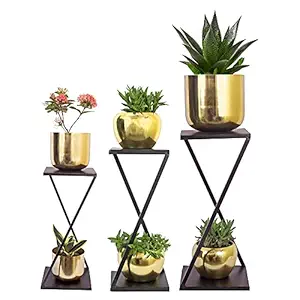 Urban Plant Elegant Z Styled Planter Stands-Set of 3-Black (Without Pots)