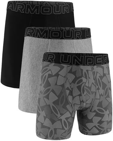 Under Armour Performance Tech Boxerjock - Boxer da 15,2 cm, Stampa Logo in Acciaio, Confezione da 3, Taglia 2XL