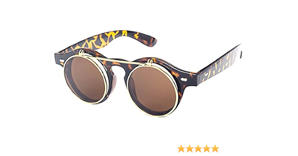 OCCHIALI DA SOLE ROTONDI STEAMPUNK FLIP UP DOPPIA LENTE HIPSTER CON  BACCHETTA (LEOPARDATO) : Amazon.it: Abbigliamento
