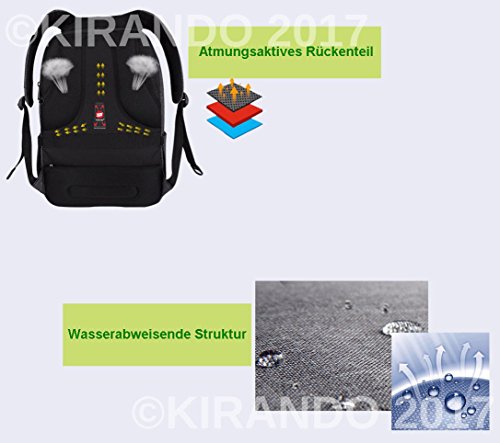 Kirando’s Premium Business Computer Rucksack – Diebstahl-Sicherung – USB-Anschluss z.B. für Power-Bank – 2 Farben – bis 15,6 Zoll – Audio-Kabel Zuführung – Getränke-Halterung – Testsieger 2017 - 9