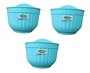 Minerva Naturals Wall Hanging Floral Garden Planter Semi Circle/Vertical Pot (Turquoise Blue) - Set of 3