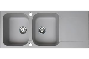 Essebagno Lisse évier réversible 2 cuves 1 égouttoir en résine gris