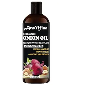 AroMine Premium Onion Hair Oil for Hair Growth - No Mineral Oil, No Silicones, 60ml